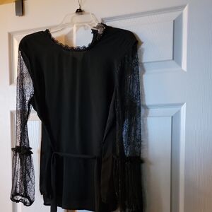 New York & Company Black Fitted Lace Blouse